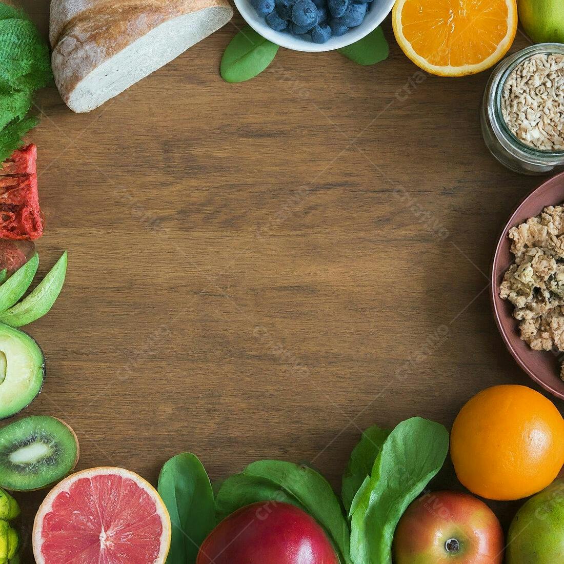 Alimentos saudáveis em mesa de madeira