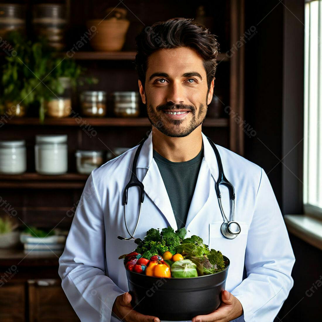 Médico segurando legumes frescos