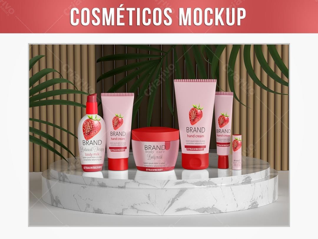 Mockup Realista de Embalagens de Cosméticos com Morango