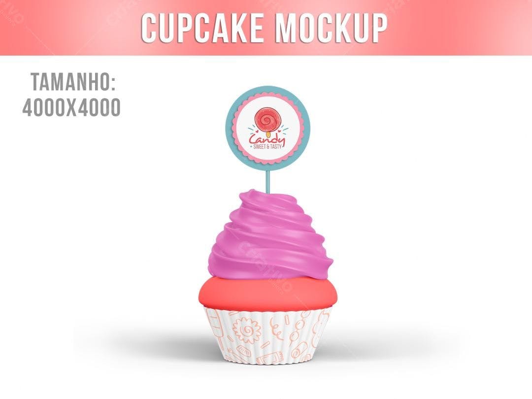 Mockup Cupcake Rosa e Laranja: Design Fofo para Doces