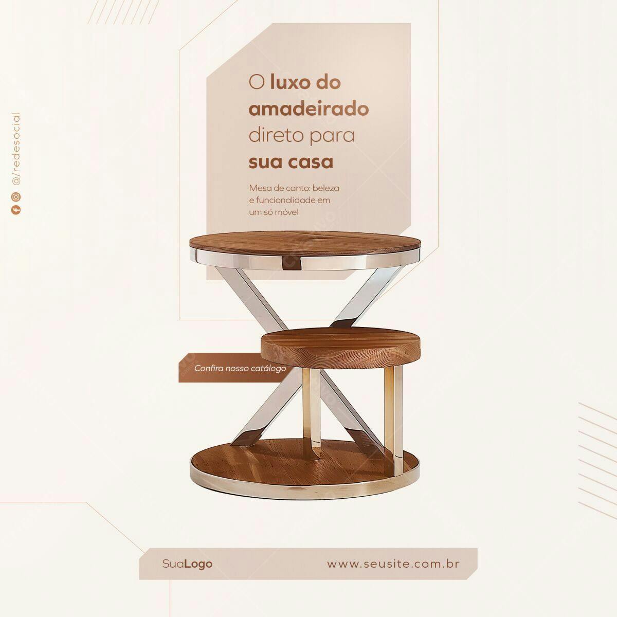 Mockup Mesa de Canto em Madeira e Aço PSD Editável