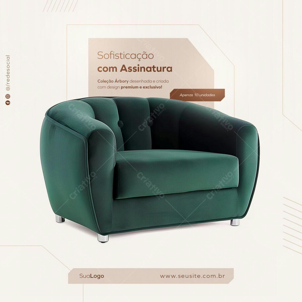 Mockup Poltrona Verde para Propaganda de Móveis PSD Editável