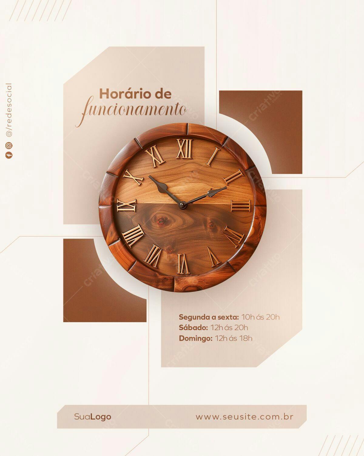 Post para Redes Sociais Horário de Funcionamento PSD Editável