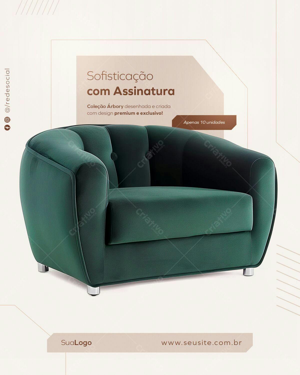 Mockup Poltrona Verde para Catálogo de Móveis PSD Editável