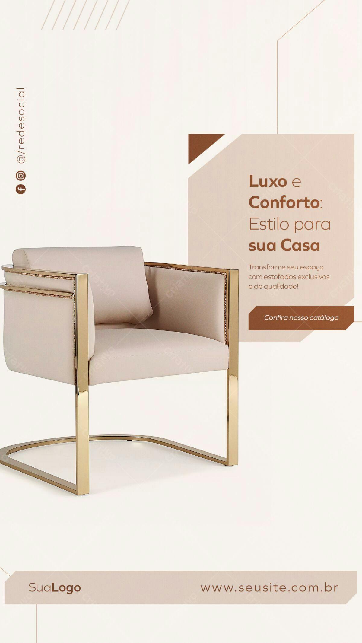 PSD para Decoração de Casa com Poltrona Bege e Dourada
