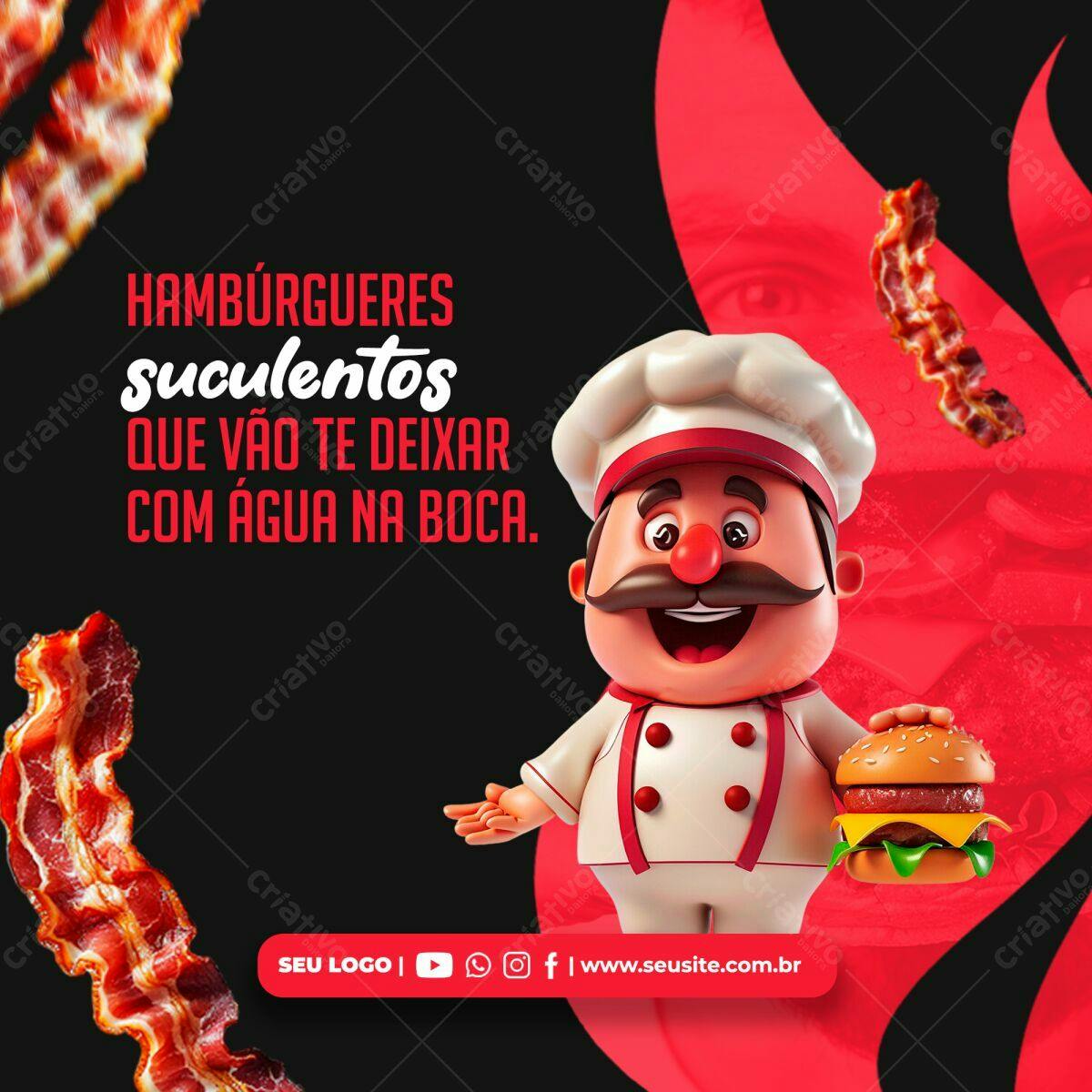 Post de Hambúrguer suculento PSD Editável