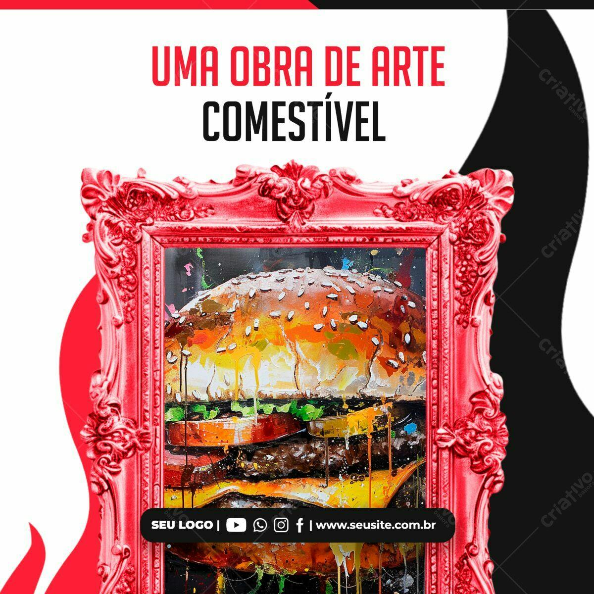 Post para Redes Sociais com Hambúrguer PSD Editável