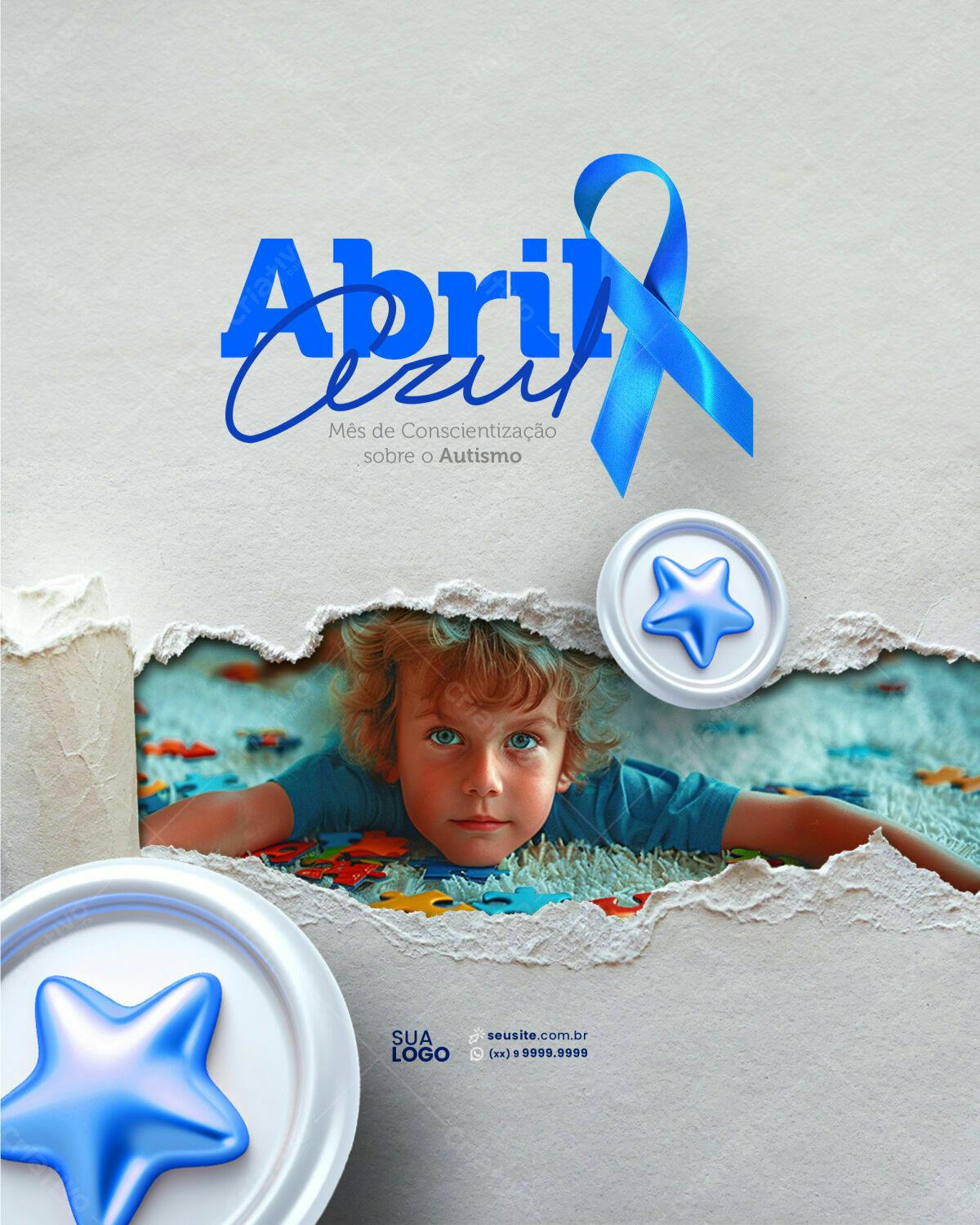 Post para Abril Azul - Conscientização Autismo PSD Editável
