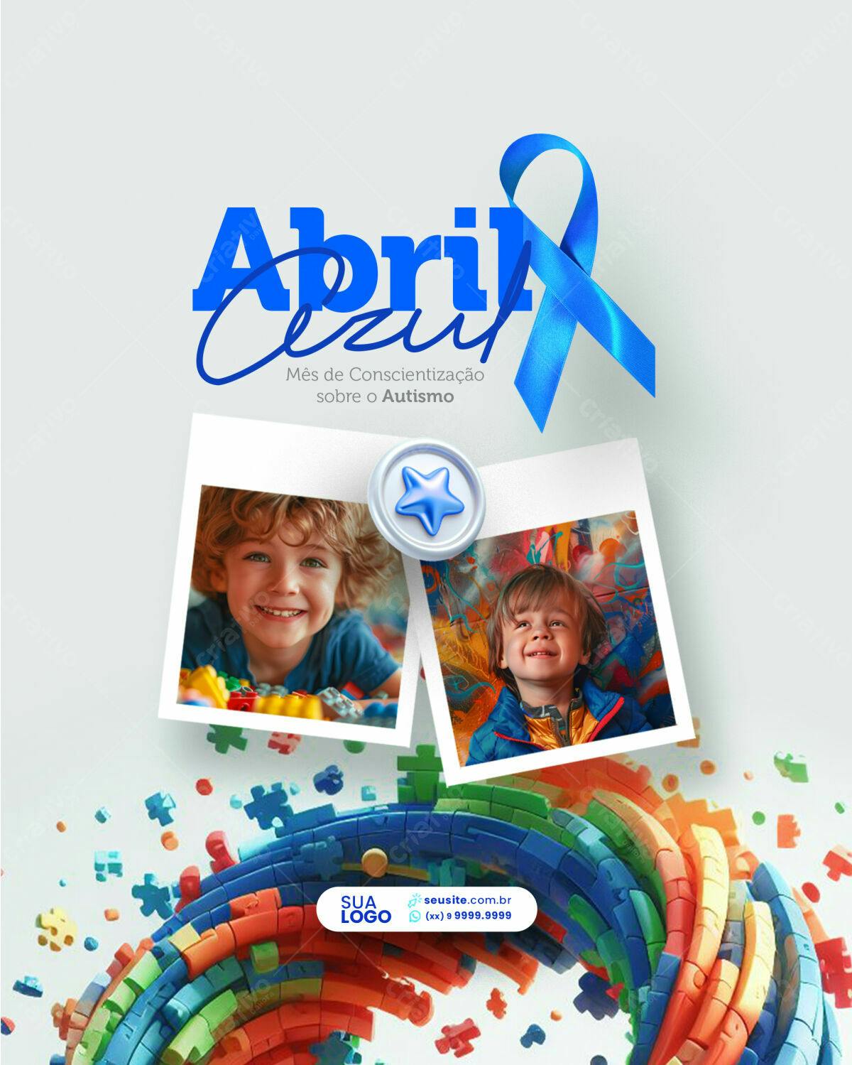 Flyer Abril Azul - Conscientização Autismo PSD Editável