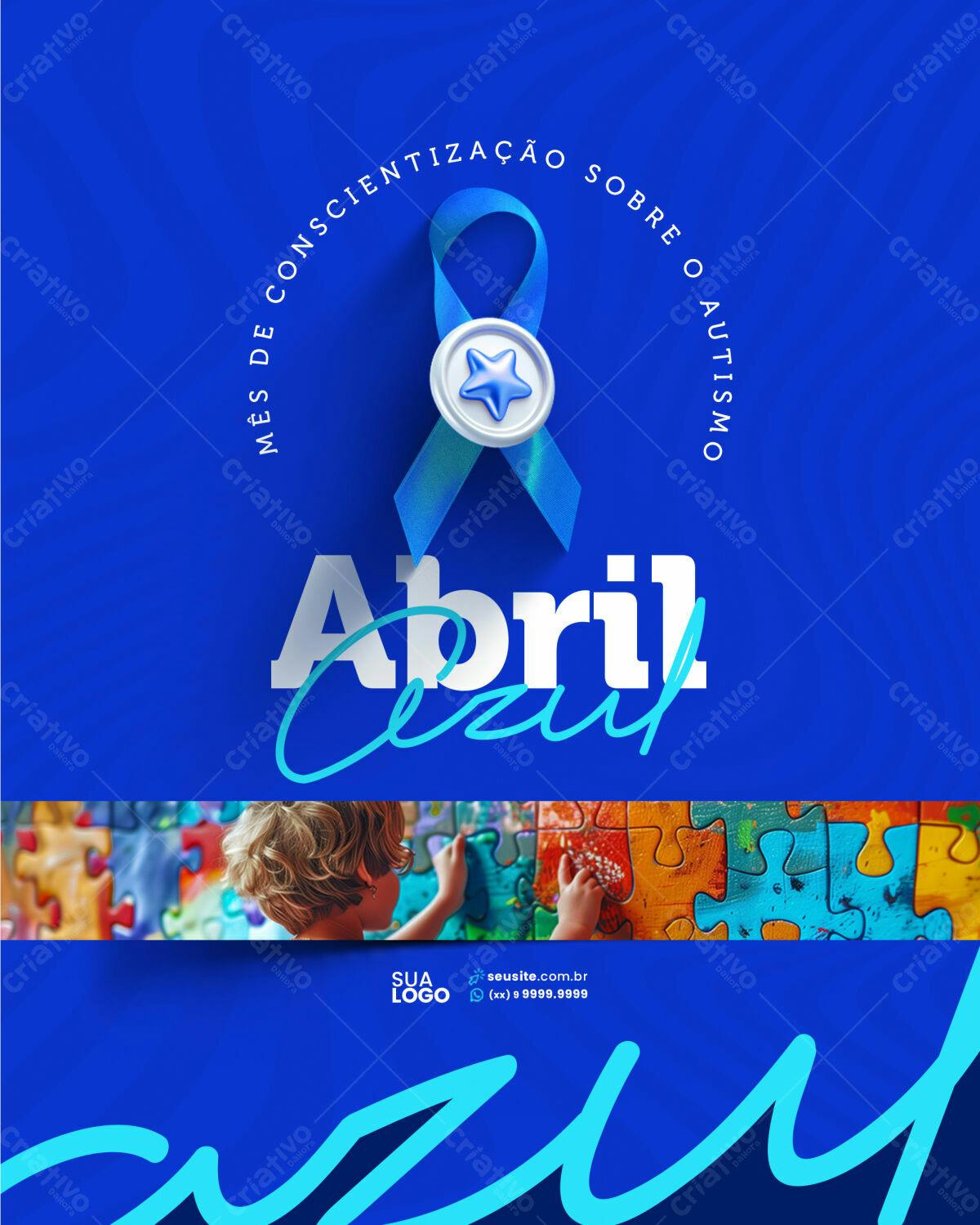 Flyer Abril Azul Conscientização Autismo PSD Editável