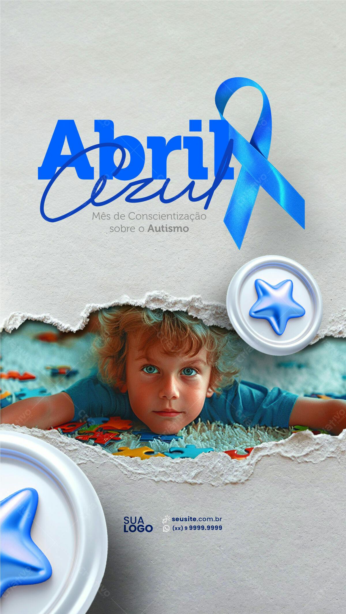 Flyer Abril Azul - Conscientização Autismo PSD Editável