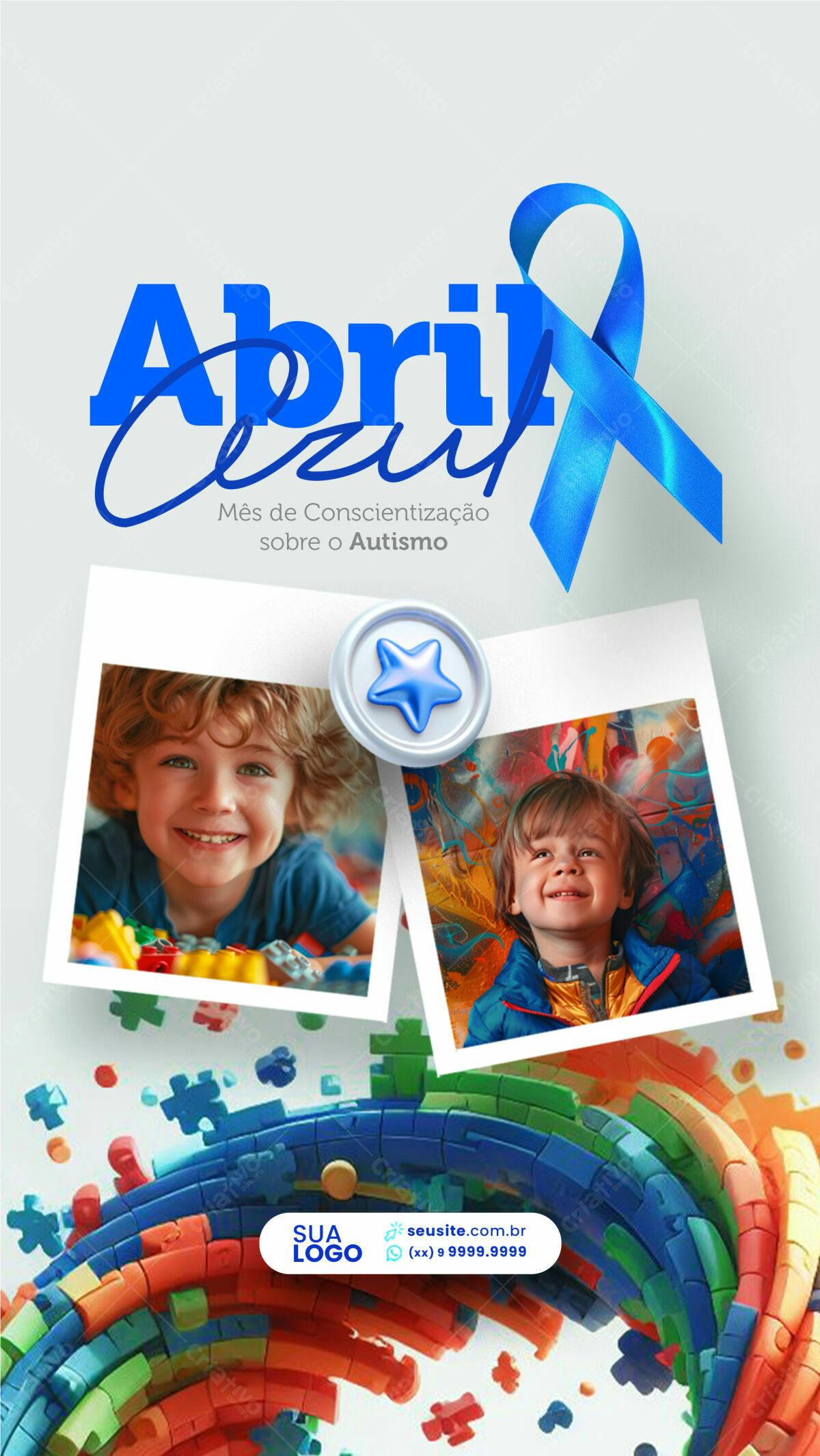 Flyer Abril Azul - Conscientização Autismo PSD Editável