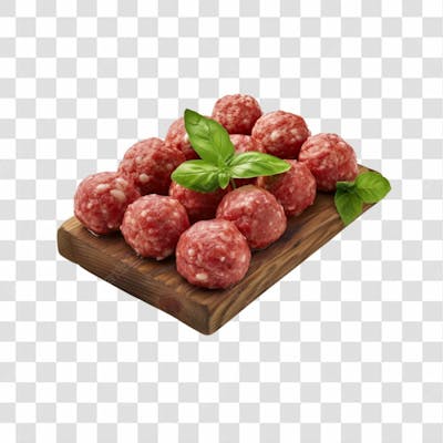 Imagem Açougue   Almôndegas Frescas Com Tábua De Madeira Rústisca E Fundo Transparente (5)