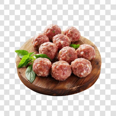 Imagem Açougue   Almôndegas Frescas Com Tábua De Madeira Rústisca E Fundo Transparente (7)