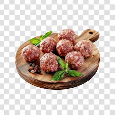 Imagem Açougue   Almôndegas Frescas Com Tábua De Madeira Rústisca E Fundo Transparente (14)