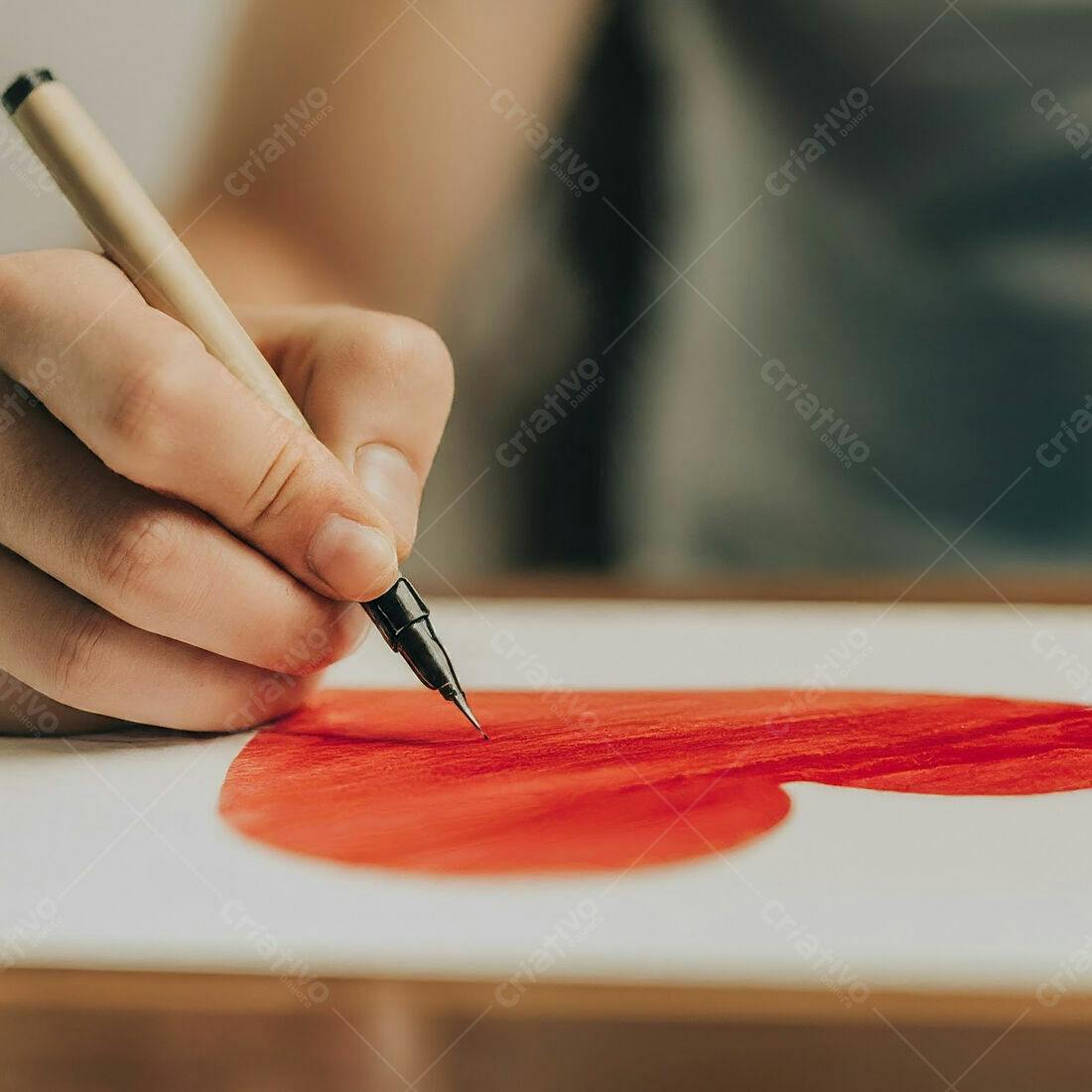 Mão desenhando coração vermelho