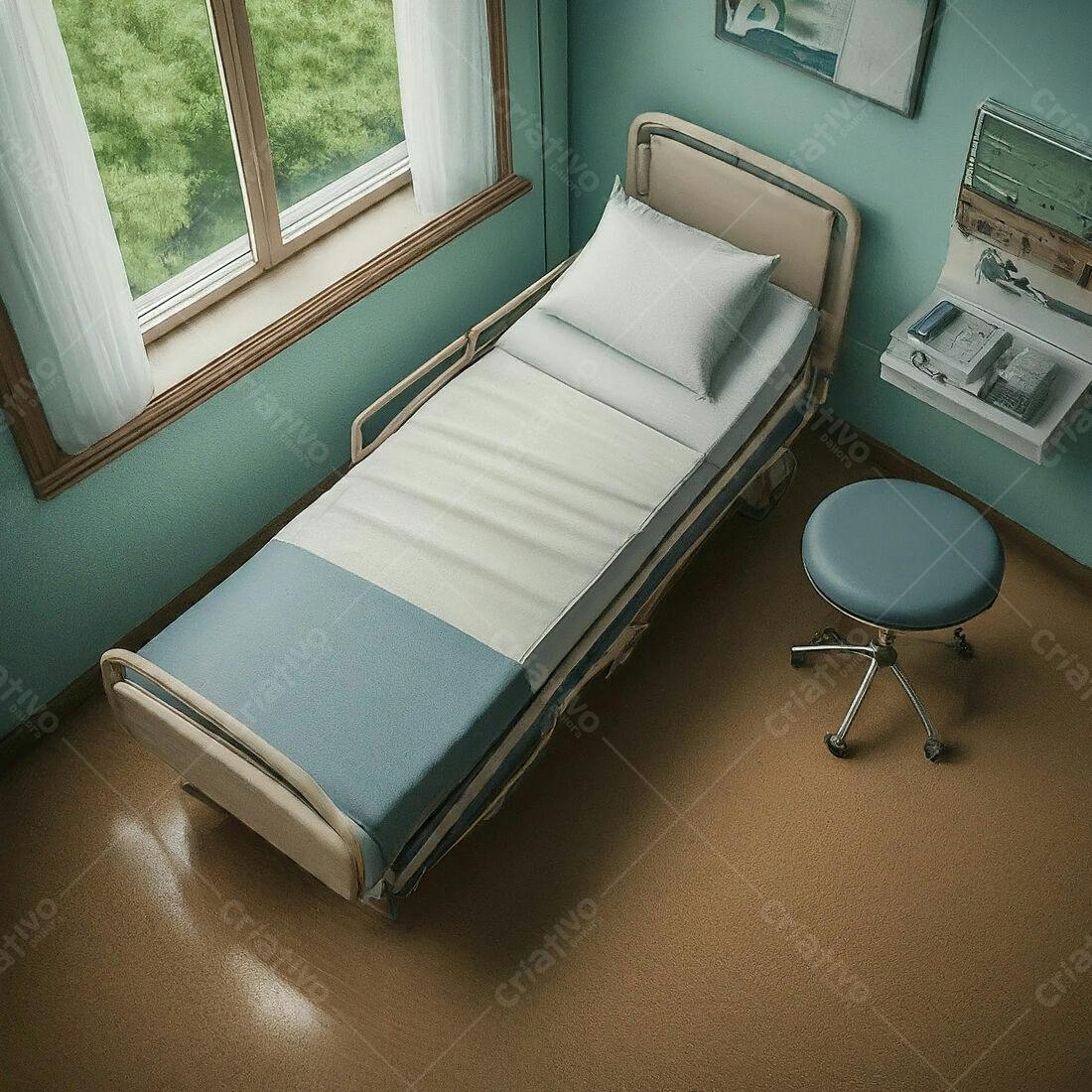 Cama de hospital quarto azul claro