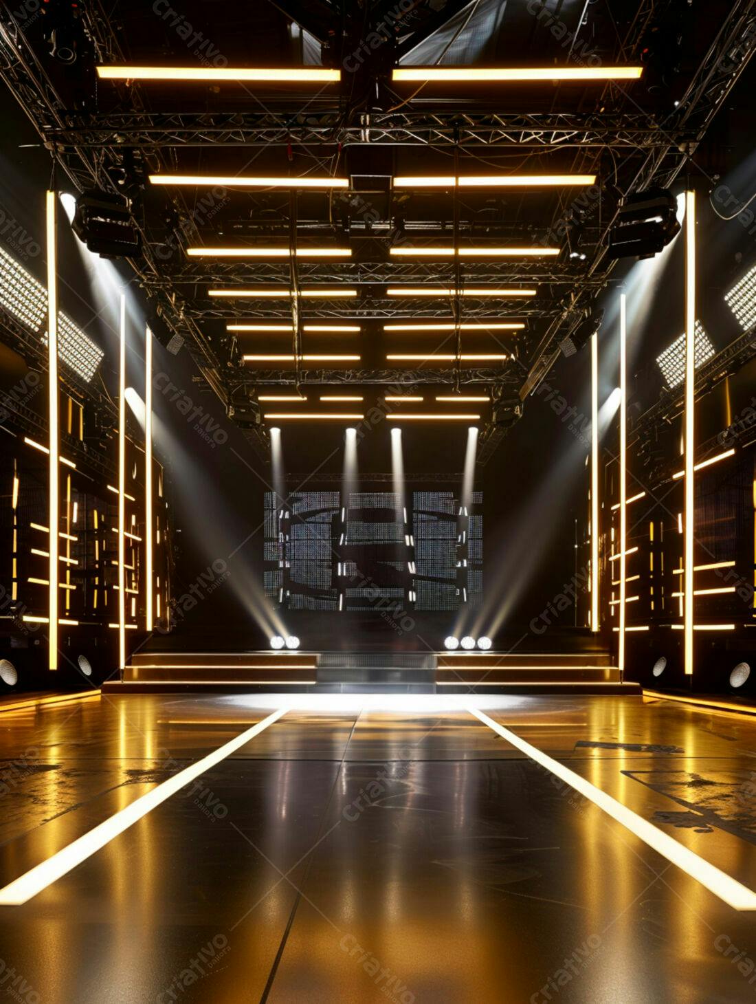 Palco iluminado com luzes douradas