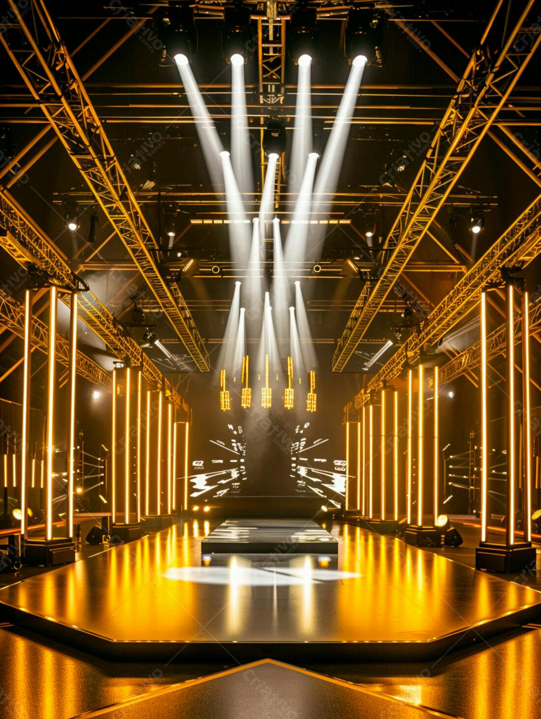 Palco de Passarela Iluminado em Dourado