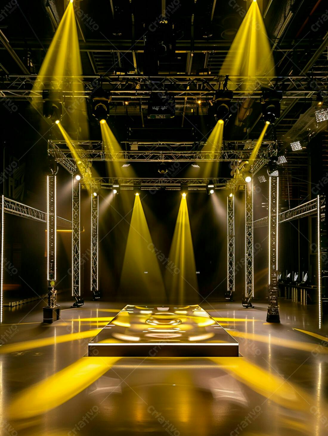 Palco iluminado com luzes amarelas