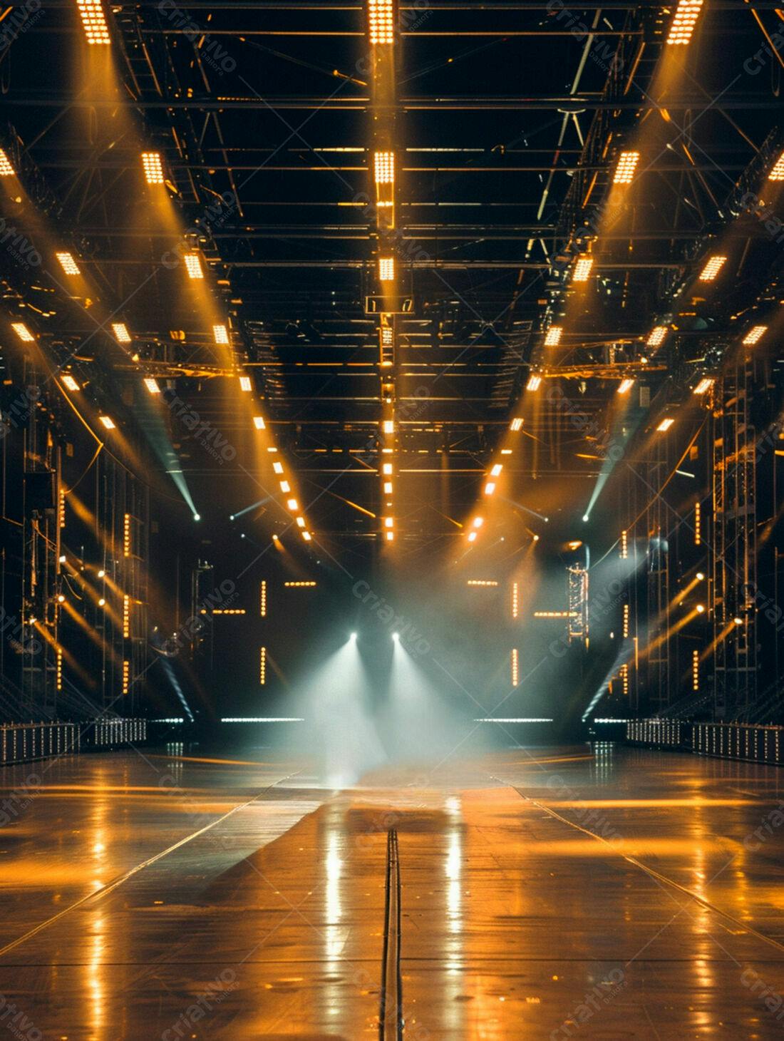 Palco iluminado com luzes douradas
