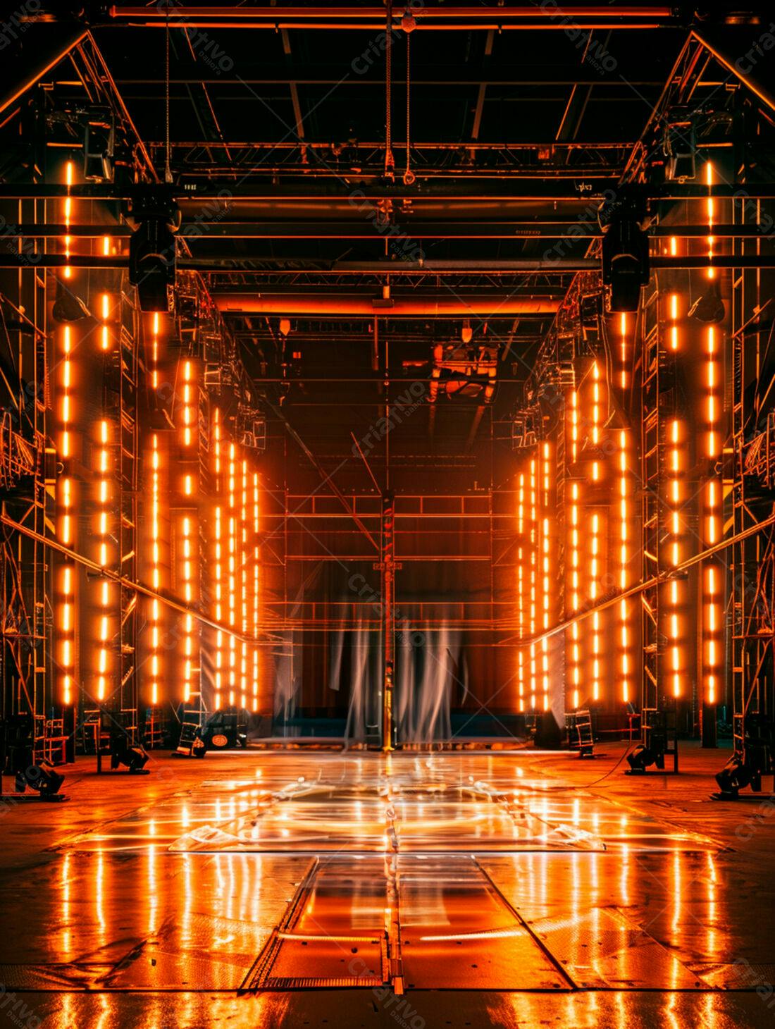 Palco iluminado com luzes laranja