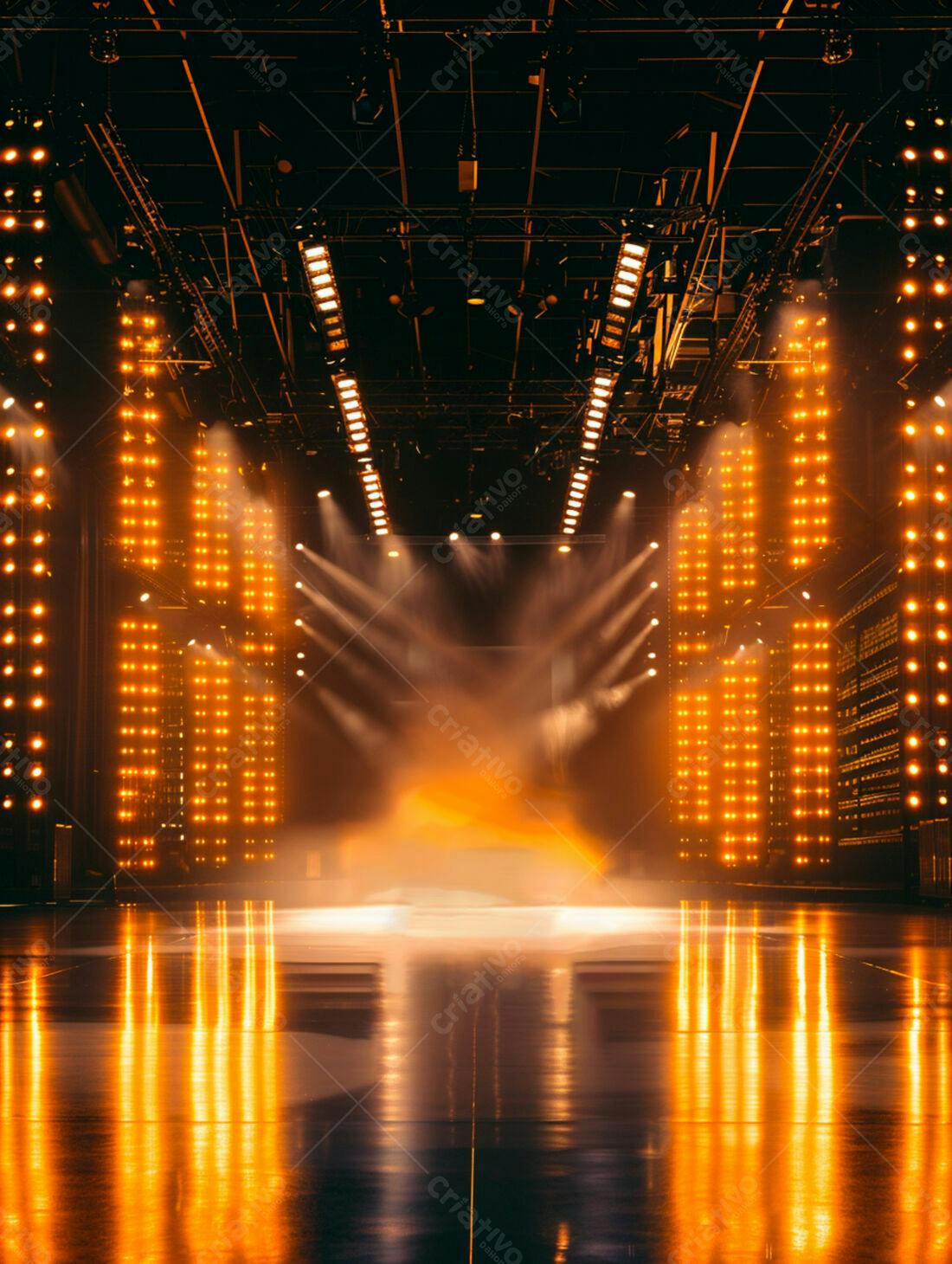 Palco iluminado com luzes de led amarelas