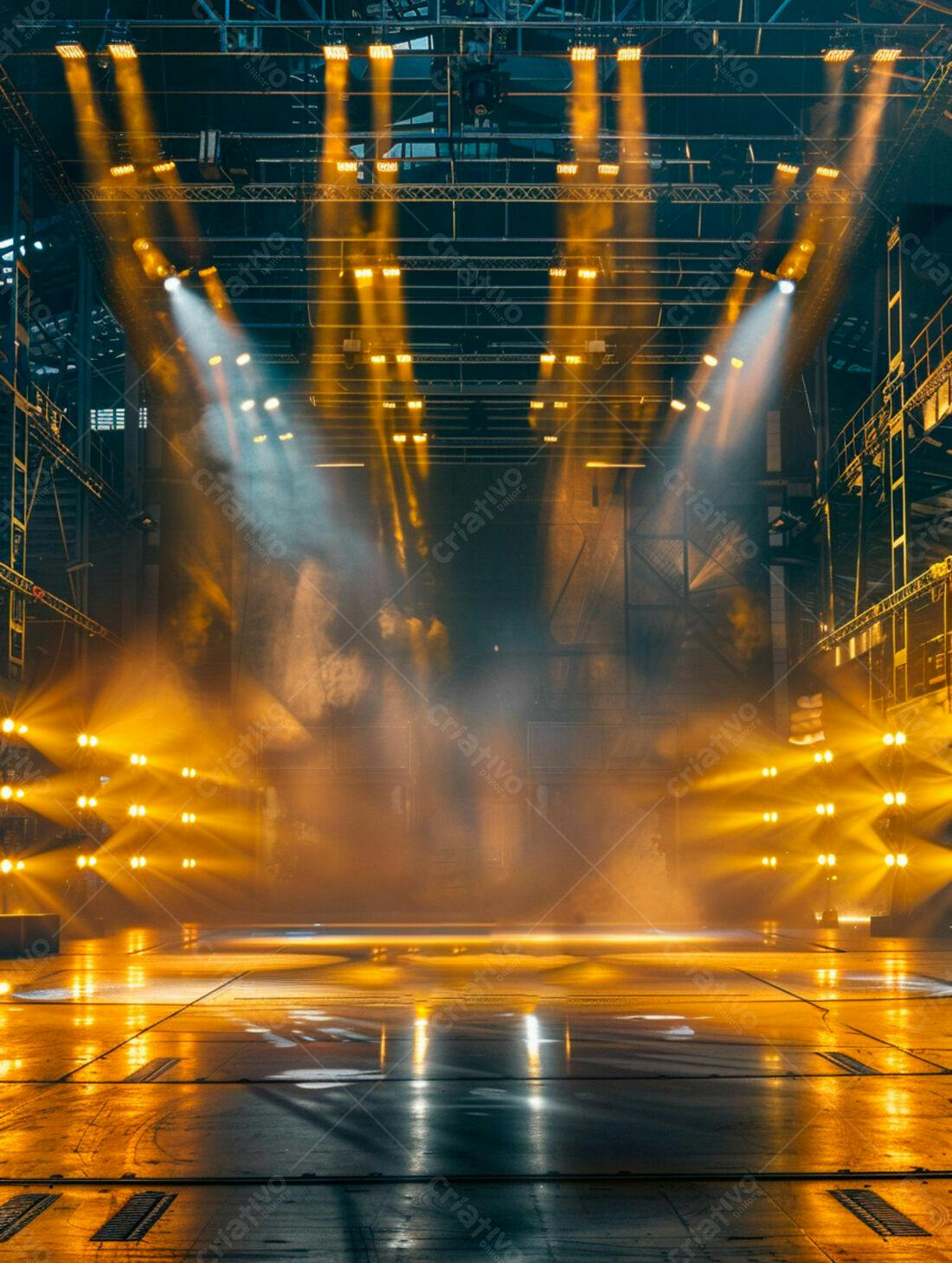 Palco iluminado com luzes amarelas