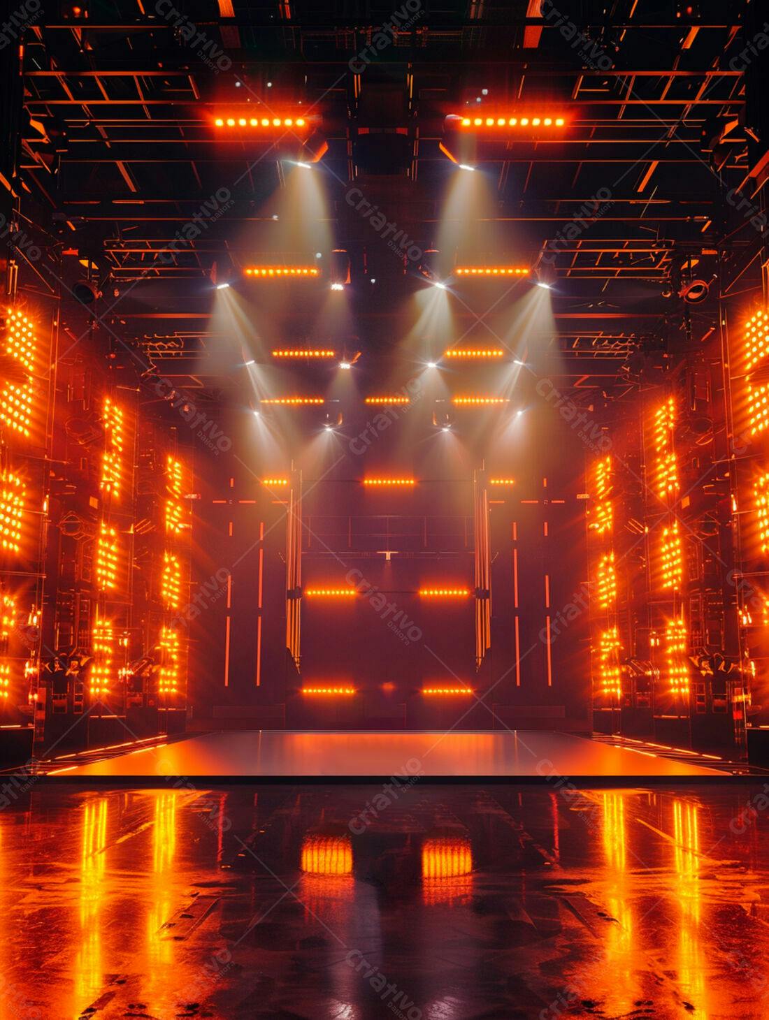 Palco iluminado com luzes laranja