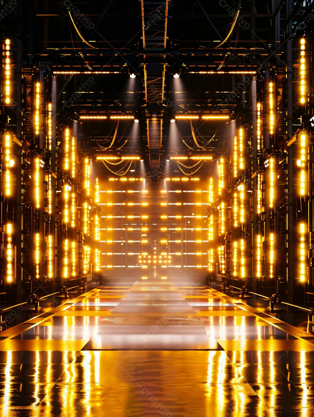 Passarela iluminada em ambiente industrial