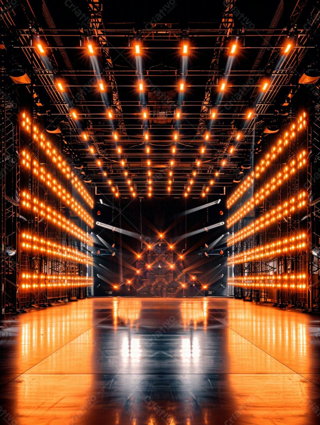 Palco iluminado com luzes alaranjadas