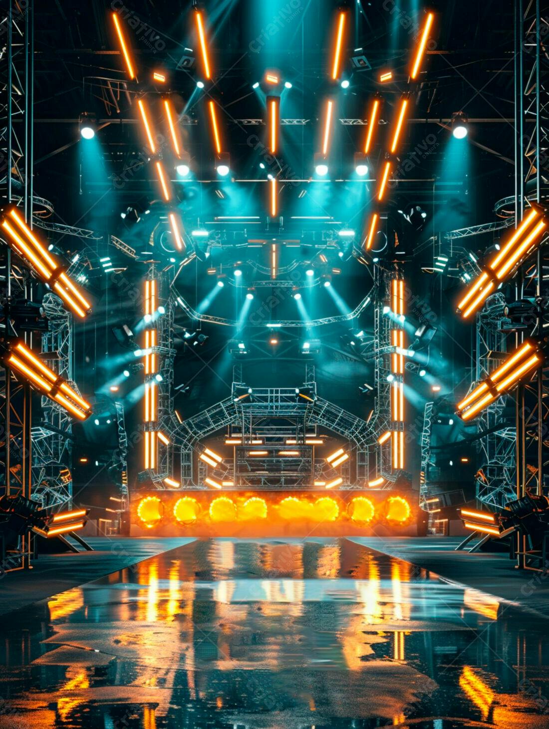Palco com iluminação cênica laranja e azul