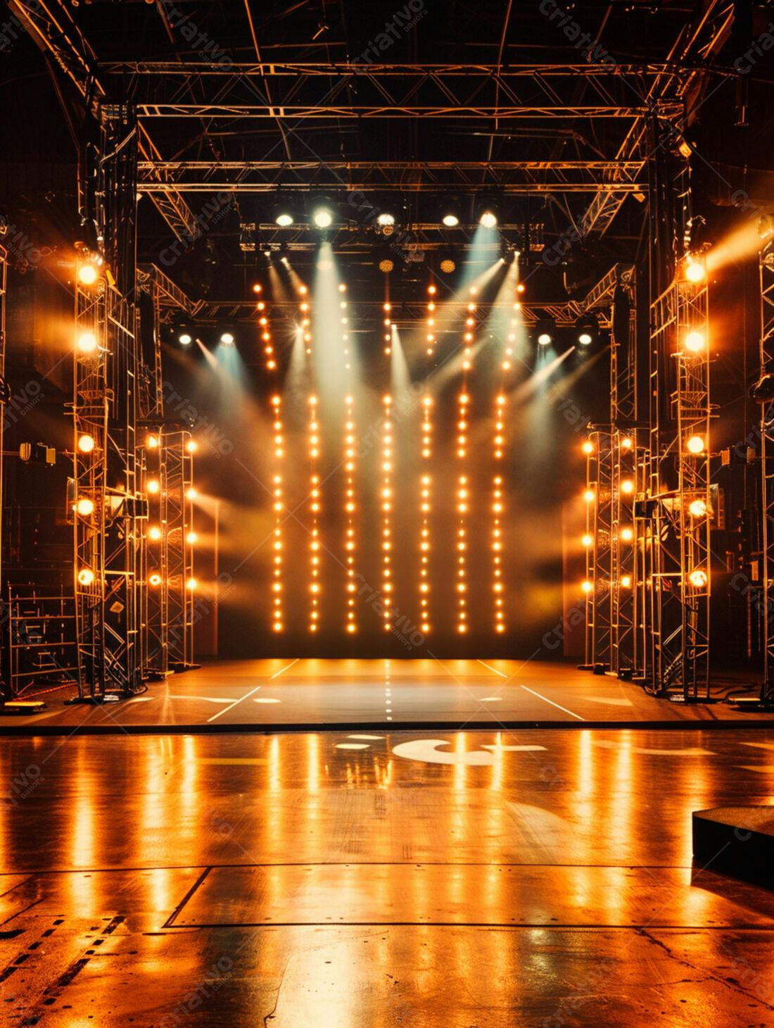 Palco iluminado com luzes amarelas