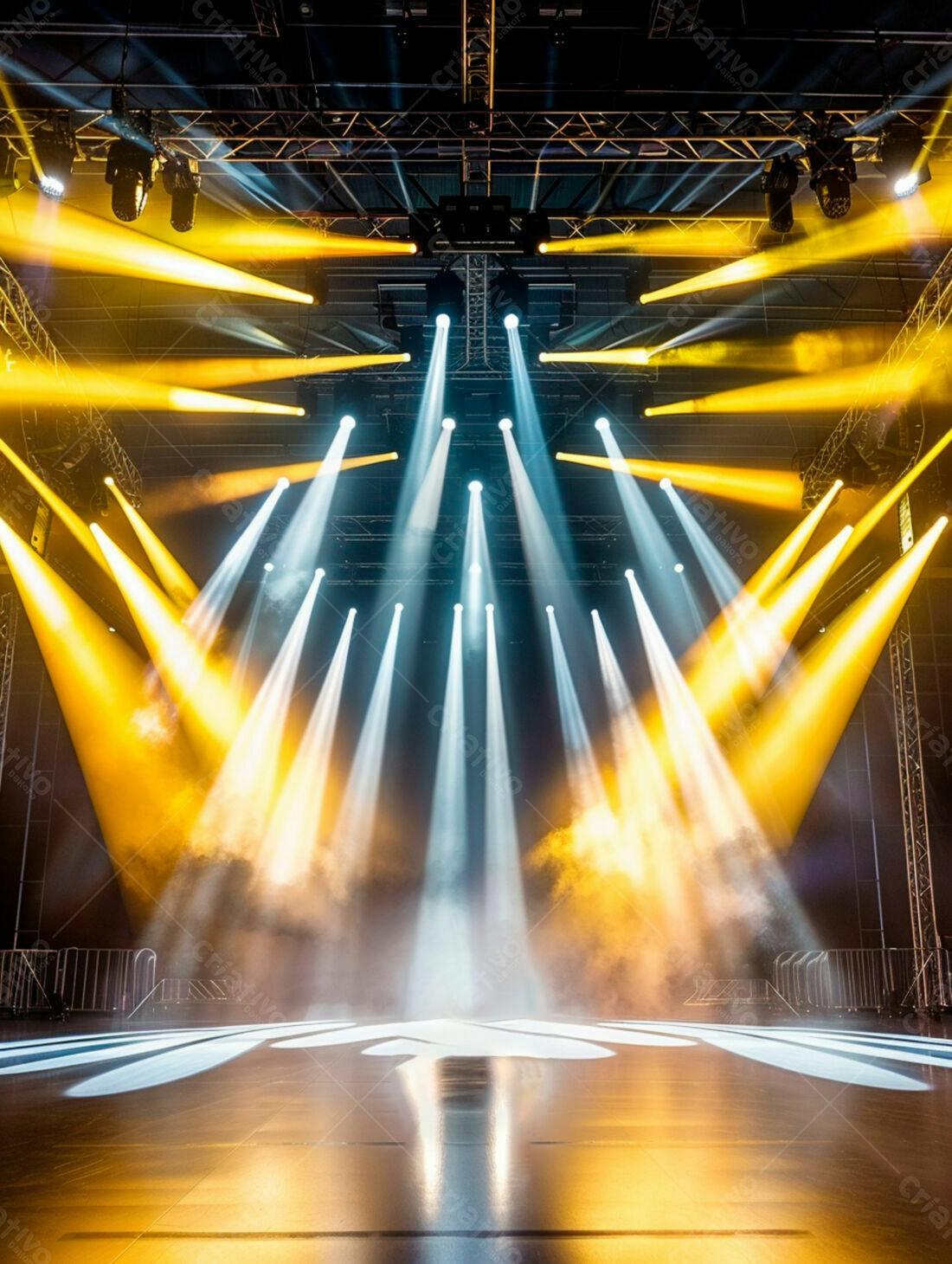 Palco iluminado com luzes amarela e branca