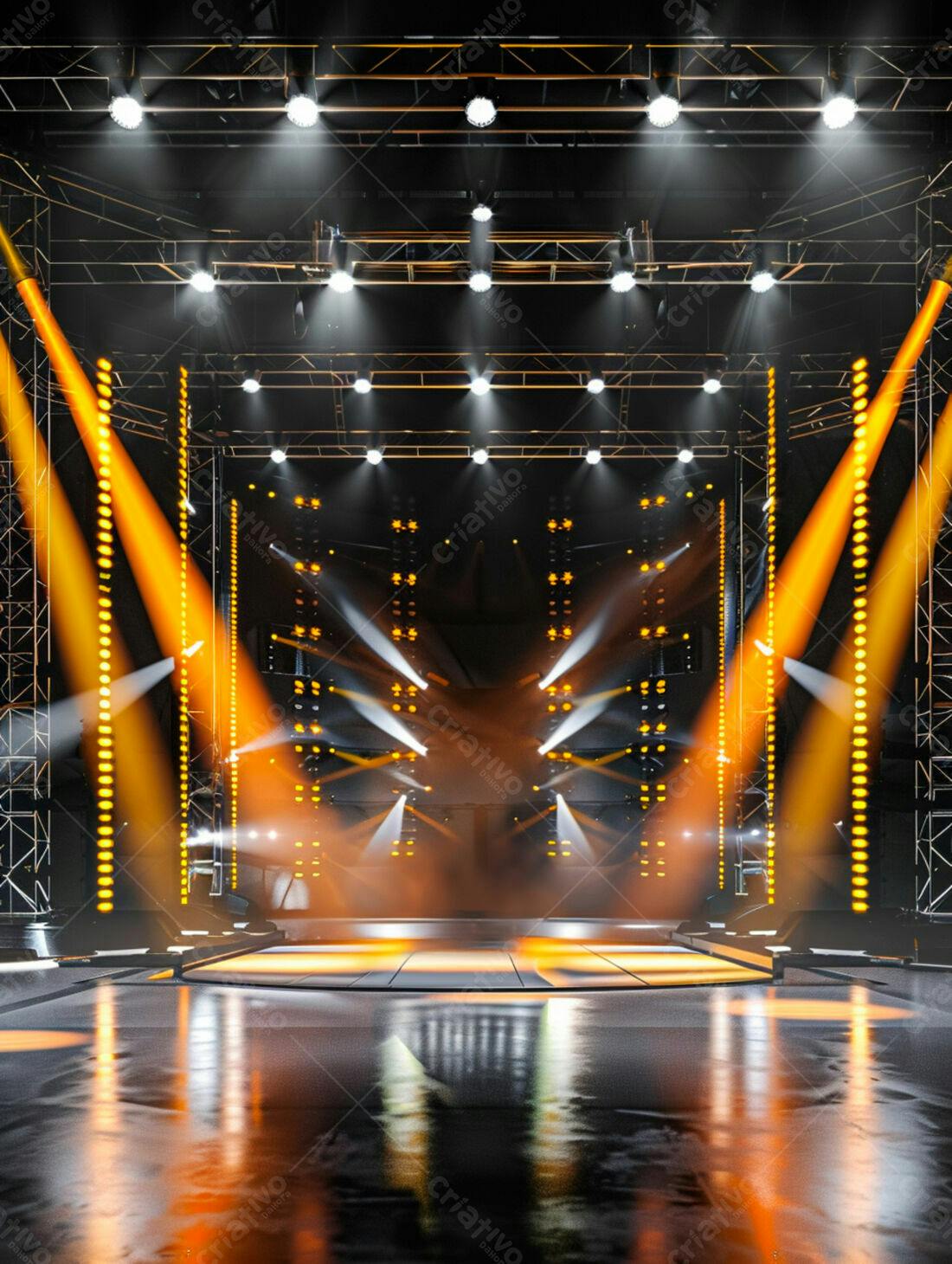Palco iluminado com luzes amarelas