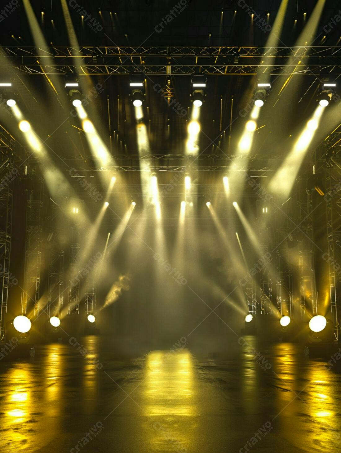 Palco iluminado com luzes douradas