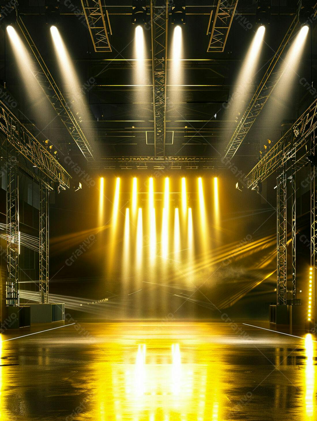 Palco iluminado com luzes douradas