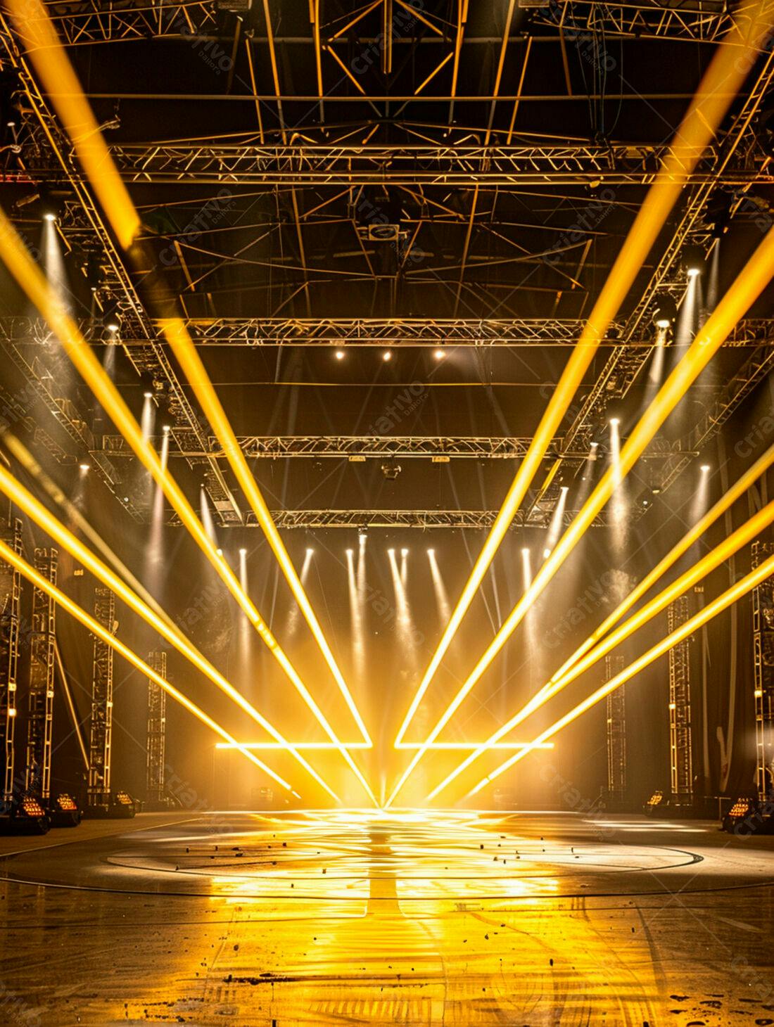 Palco iluminado com luzes amarelas