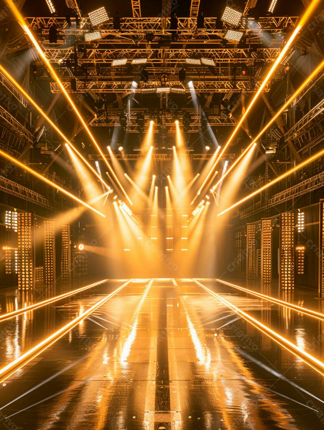 Palco iluminado com luzes douradas