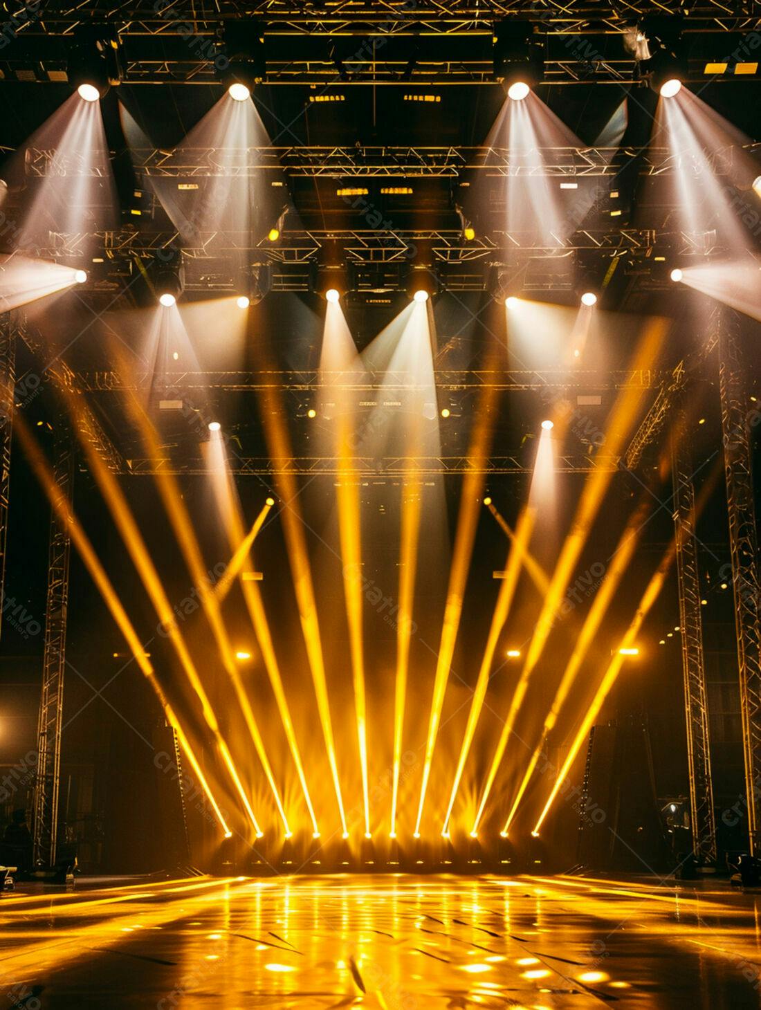 Palco iluminado com luzes douradas