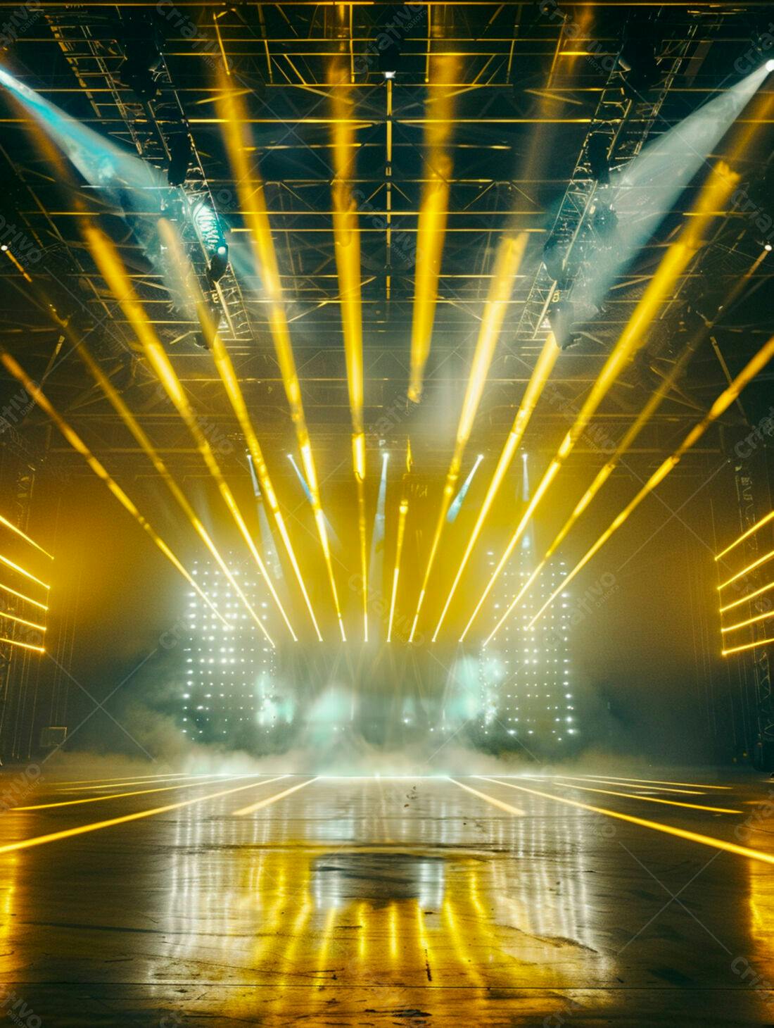 Palco com iluminação amarela e verde