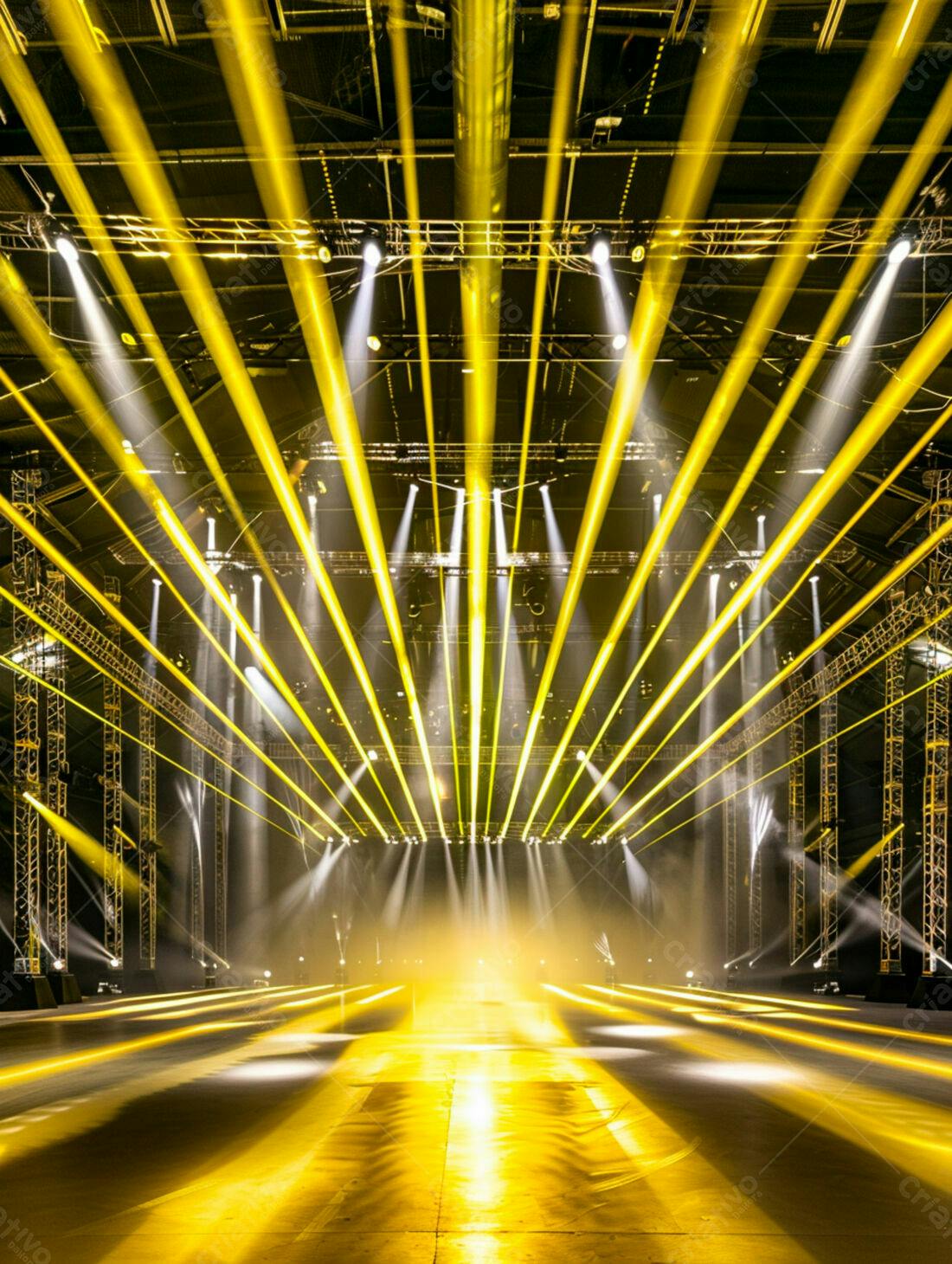 Palco com iluminação amarela intensa para show