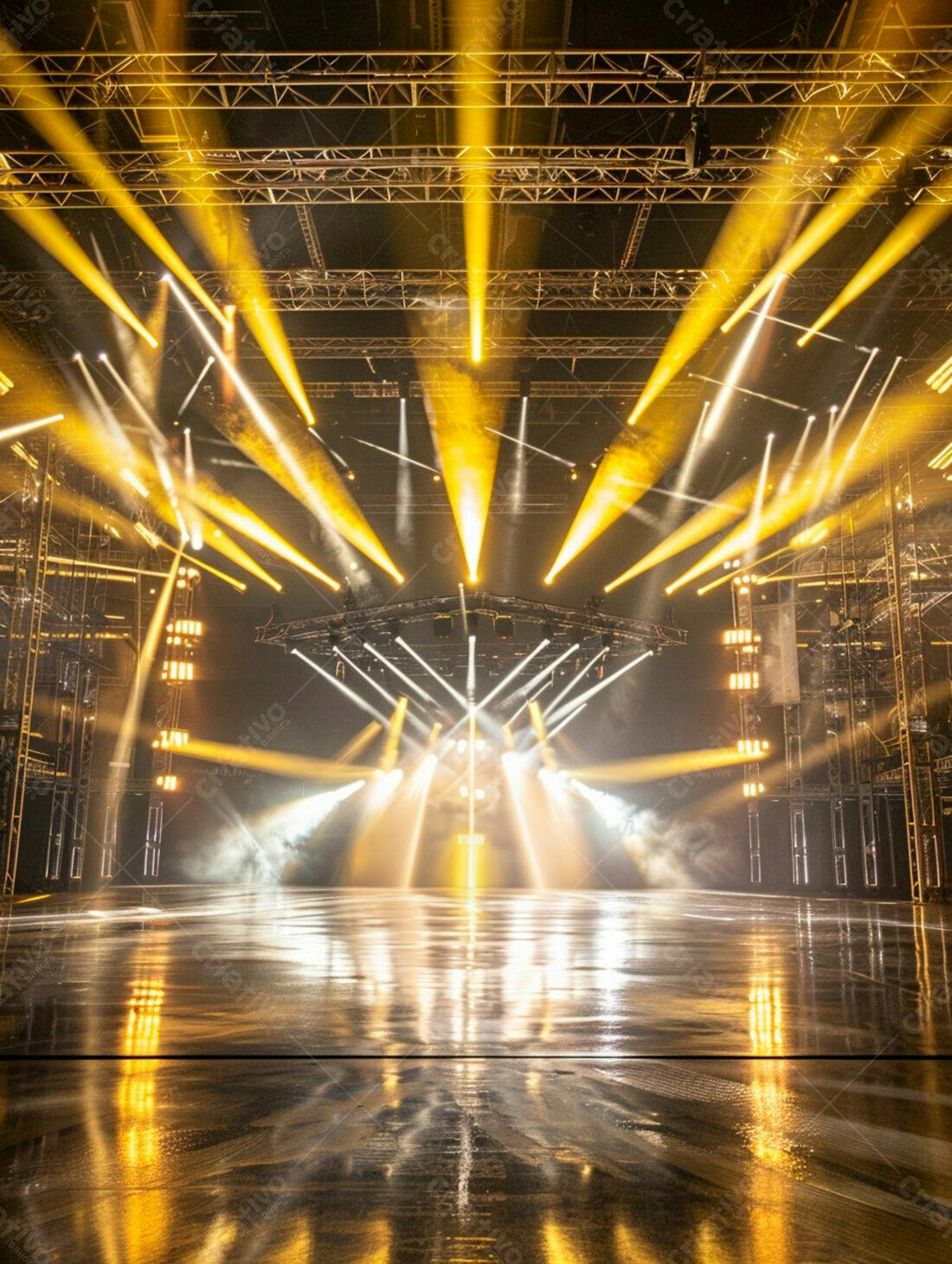 Palco iluminado com luzes amarelas