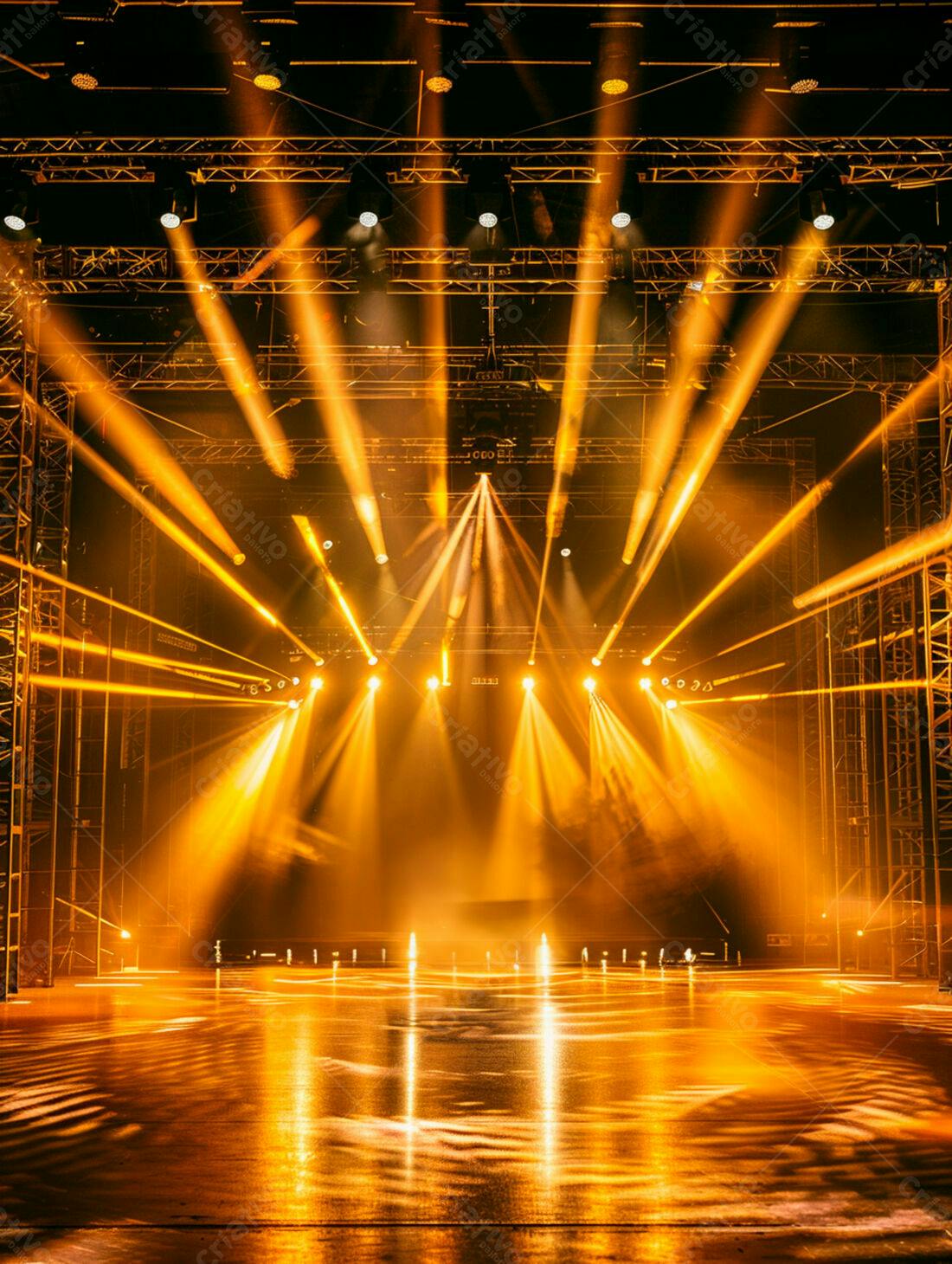 Palco iluminado com luzes douradas