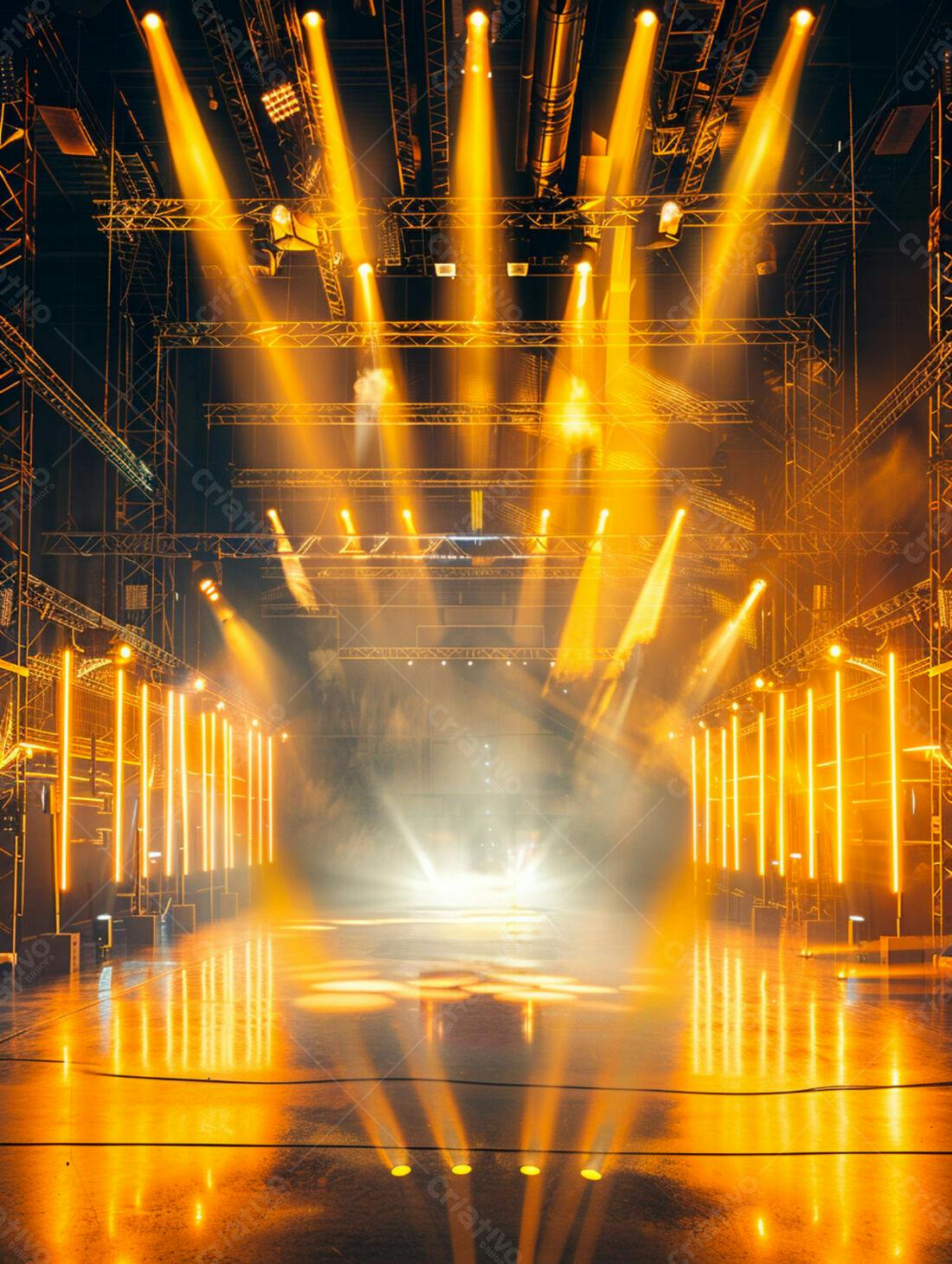 Palco iluminado com luzes amarelas