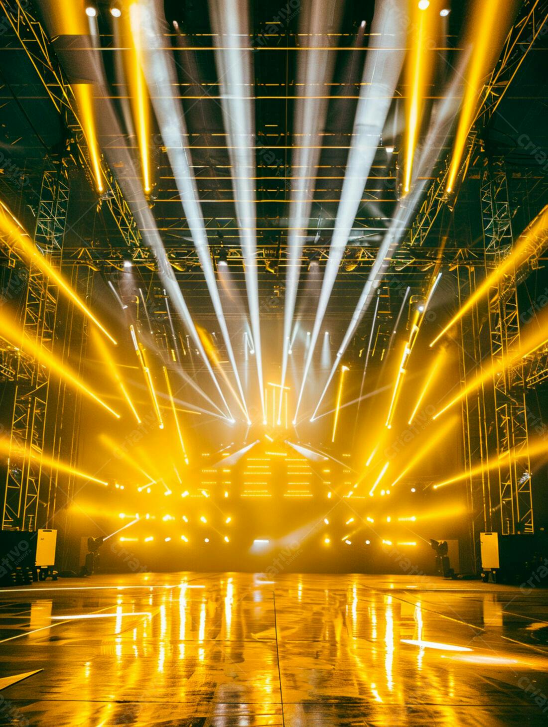 Palco de show com iluminação amarela intensa