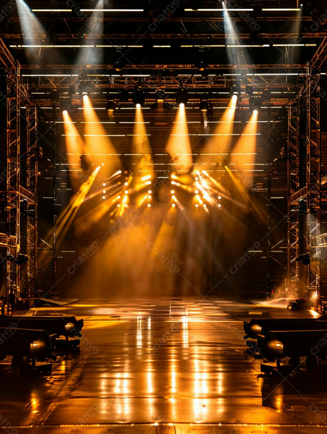 Palco iluminado com luzes douradas
