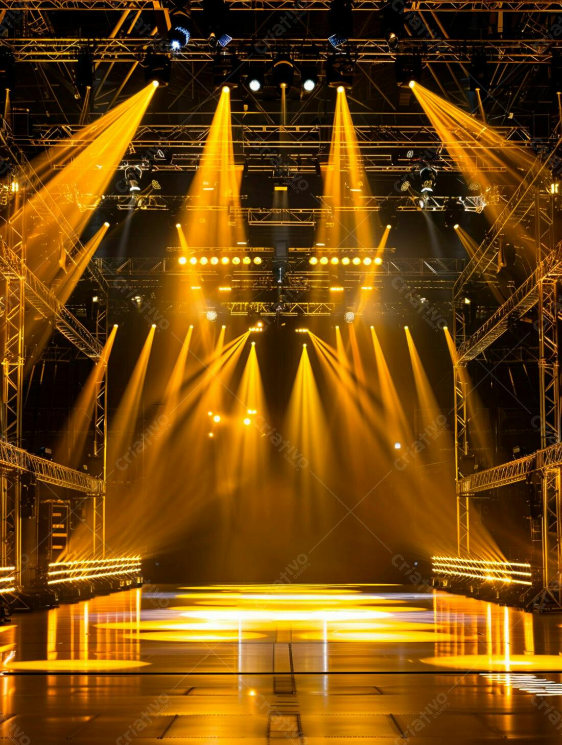 Palco iluminado com luzes amarelas