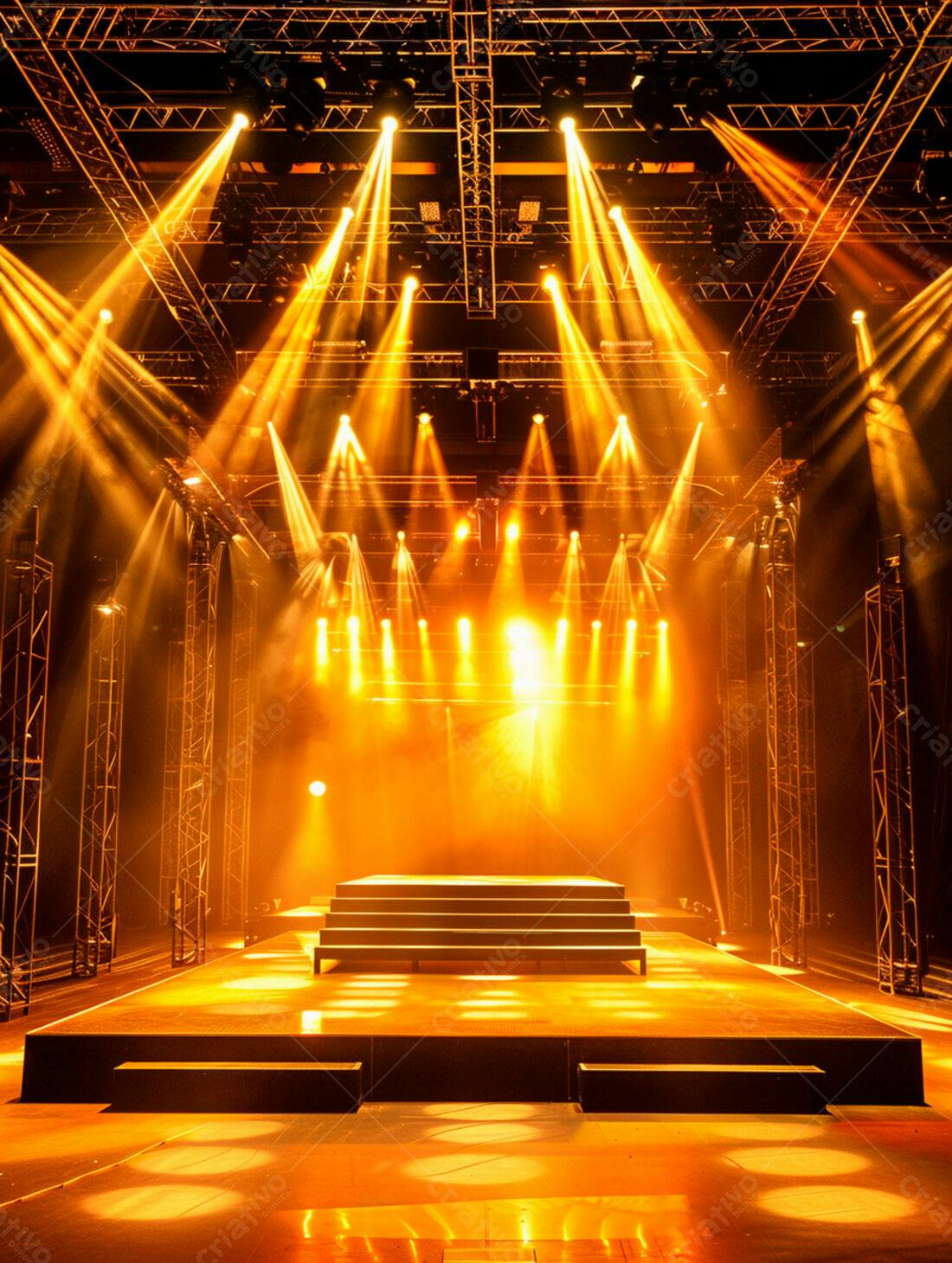 Palco iluminado com luzes amarelas