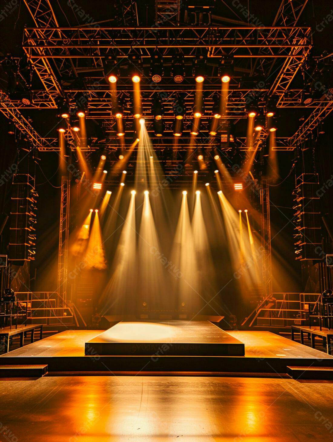 Palco iluminado com luzes quentes